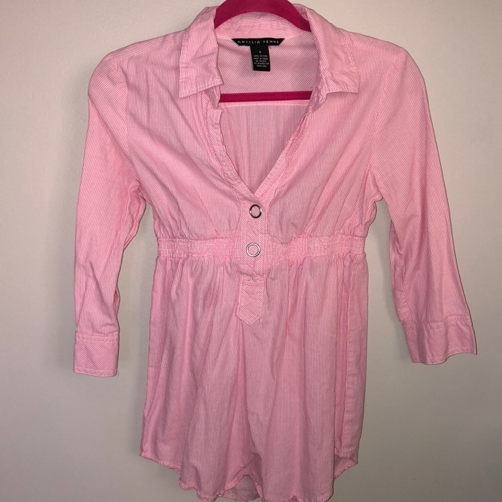 Pink button down babydoll shirt